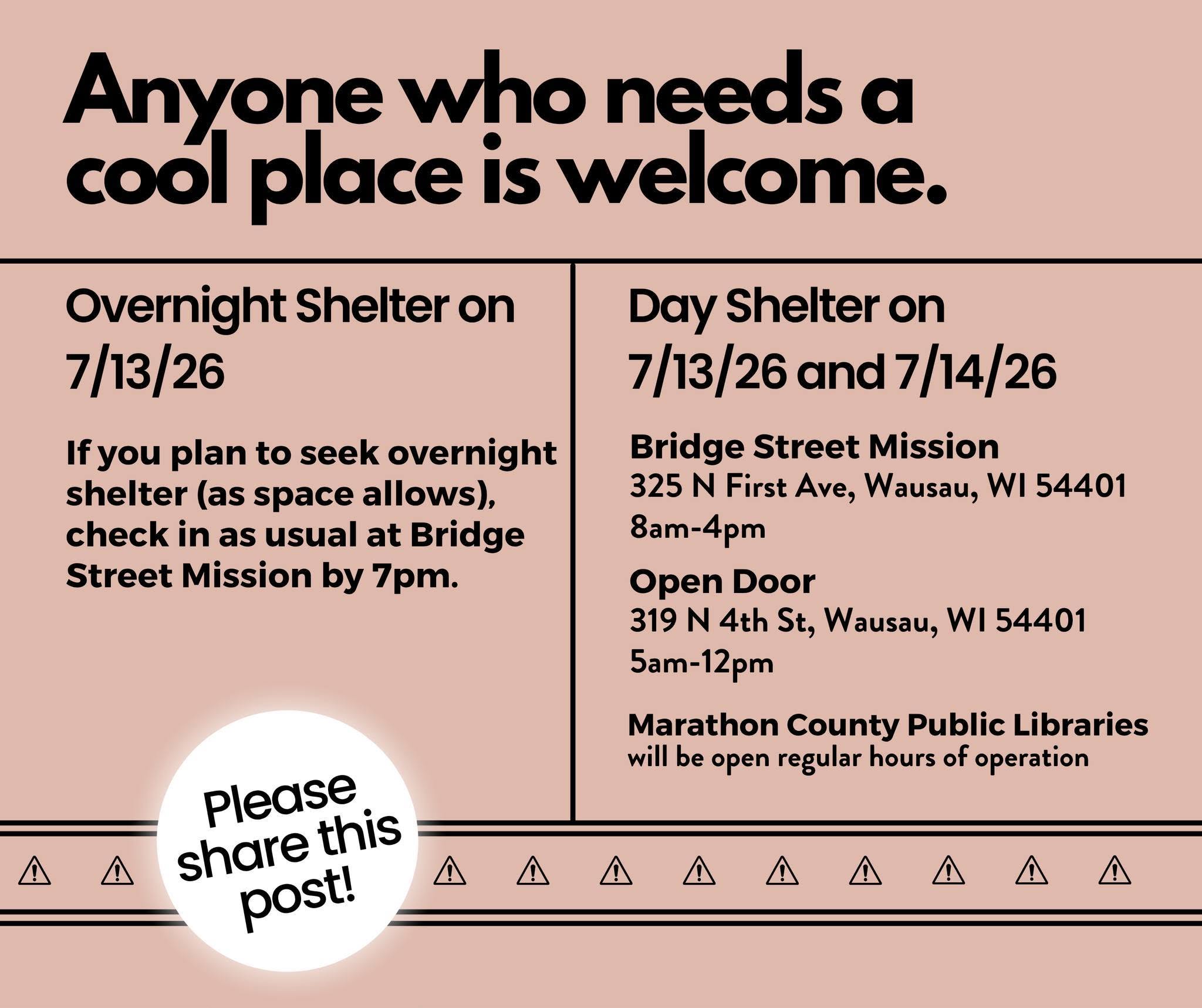 Spencer Library Heat Shelter Notice